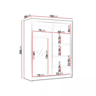 Vysoká šatní skříň 150 cm se zrcadlem TENAHA - černá / bílá