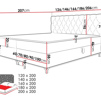 Kontinentální manželská postel 180x200 JILES - šedostříbrná + topper ZDARMA