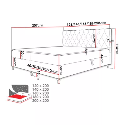 Kontinentální manželská postel 200x200 JILES - šedostříbrná + topper ZDARMA