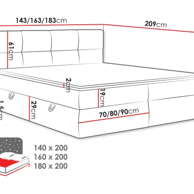 Americká manželská postel 180x200 ZENDER - černá + topper ZDARMA