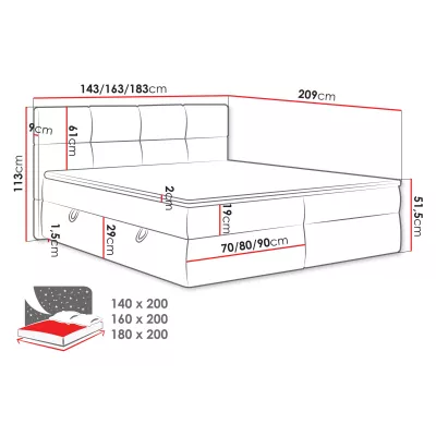 Americká manželská postel 180x200 ZENDER - černá + topper ZDARMA