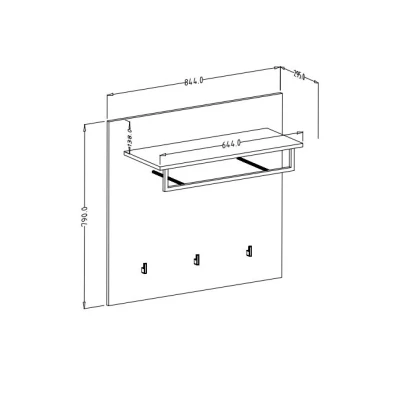 Nástěnný panel s věšáky a poličkou LEONOR - dub riviera