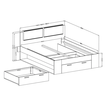 Manželská postel se šuplíkem 180x200 CROSBY - dub carbon