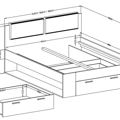 Manželská postel se šuplíkem 160x200 CROSBY - dub carbon