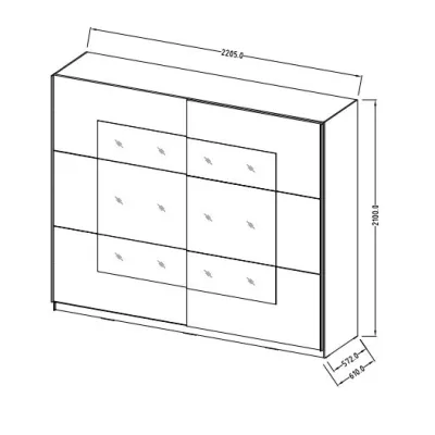 Zrcadlová šatní skříň 221 cm CROWEL - dub san remo / bílá