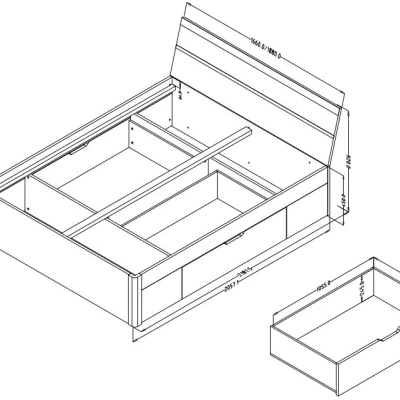 Manželská postel 180x200 s úložným prostorem CROWEL - dub san remo