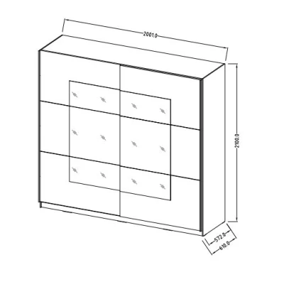 Zrcadlová šatní skříň 201 cm CROWEL - bílá