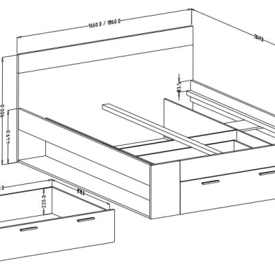 Manželská postel 160x200 s úložným prostorem CROWEL - dub mauvella