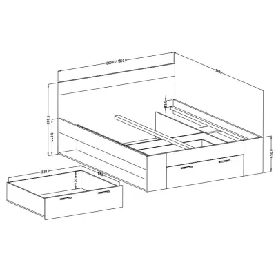 Manželská postel 160x200 s úložným prostorem CROWEL - dub mauvella
