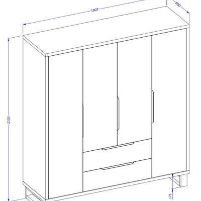 Kombinovaná šatní skříň 191 cm BULLARD - dub wotan