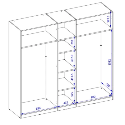 Šatní skříň se zrcadlem 226 cm CLYDE - bílá / černá