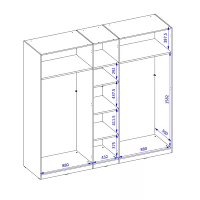 Šatní skříň se zrcadlem 226 cm CLYDE - bílá / černá