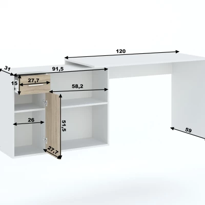 Rohový psací stůl WESLACO - dub sonoma / bílý