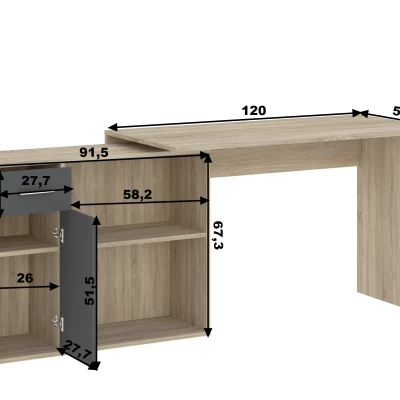 Rohový psací stůl WESLACO - dub sonoma / šedý grafit