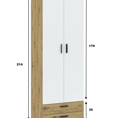 Dvoudveřová šatní skříň 74 cm se šuplíky RICHLAND - dub artisan