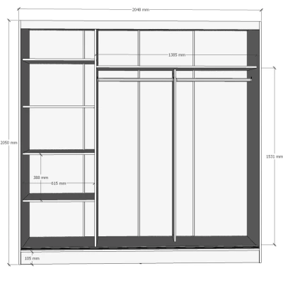 Skříň s posuvnými dveřmi 205 cm a zrcadlem VERNON - bílá