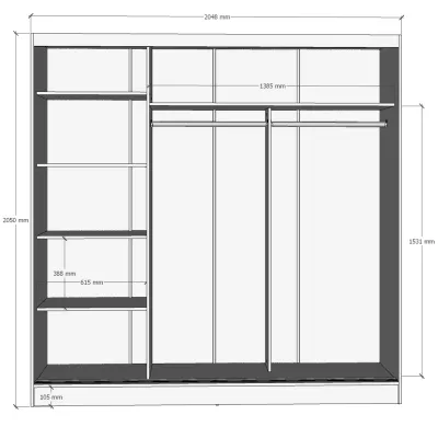 Skříň s posuvnými dveřmi 205 cm a zrcadlem VERNON - bílá