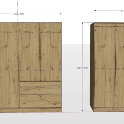 Šatní skříň se šuplíky 195 cm SHERMAN - dub artisan / antracitová