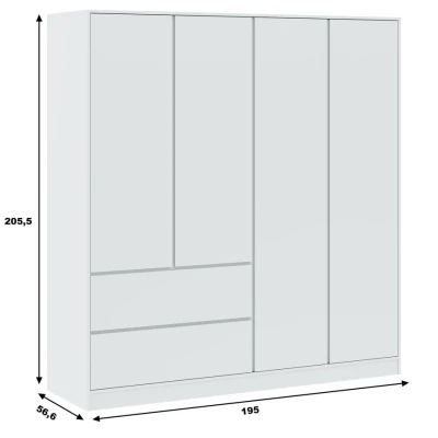 Šatní skříň se šuplíky 195 cm SHERMAN - bílá