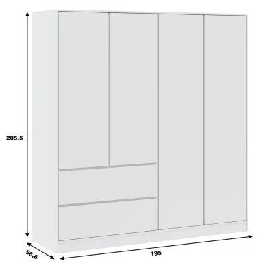 Šatní skříň se šuplíky 195 cm SHERMAN - bílá