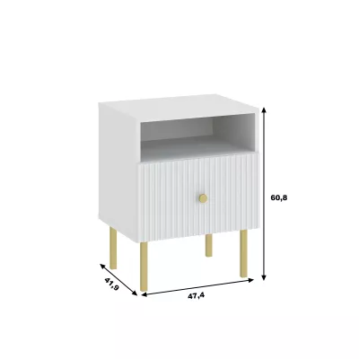 Noční stolek HASKEL - bílý + zlatý