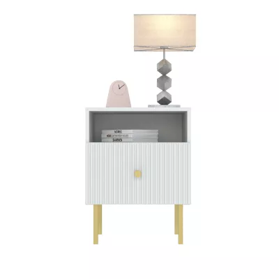 Noční stolek HASKEL - bílý + zlatý