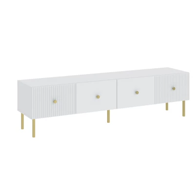 Široký televizní stolek HASKEL - bílý + zlatý
