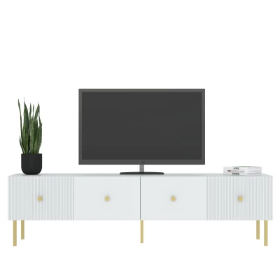 Široký televizní stolek HASKEL - bílý + zlatý