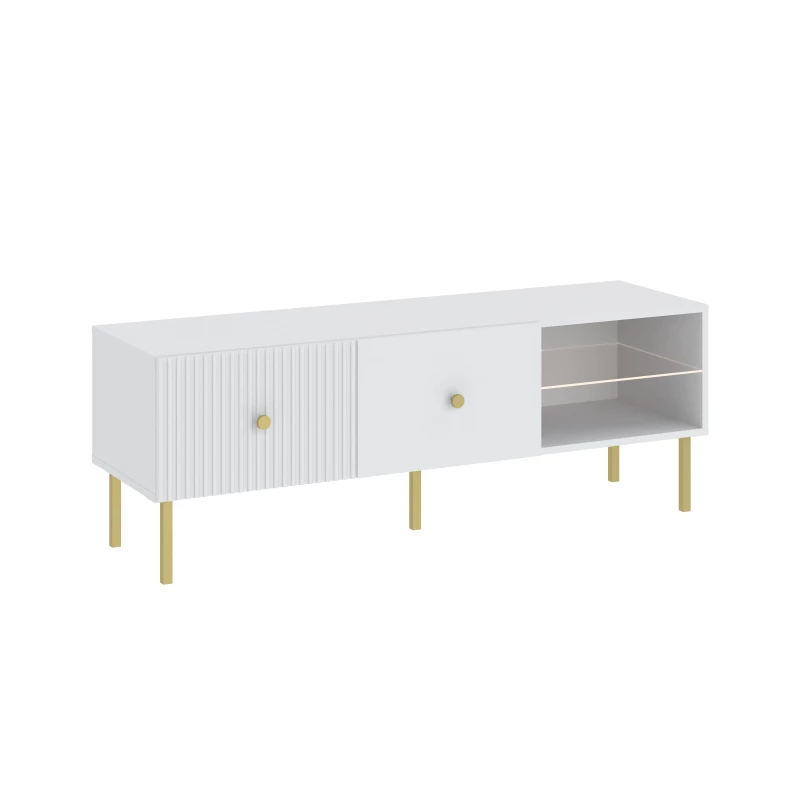Televizní stolek HASKEL - bílý + zlatý