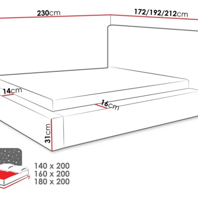 Manželská postel s úložným prostorem 180x200 PRYMUS - černá