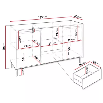 Široká kombinovaná komoda REMY - bílá