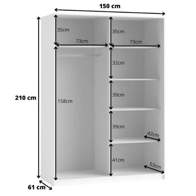 Šatní skříň se zrcadlem 150 cm CROWEL - bílá