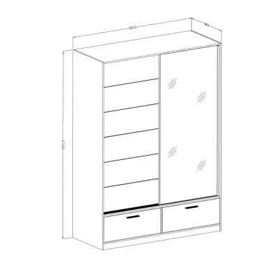 Zrcadlová šatní skříň 150 cm CROWEL - dub mauvella / černá