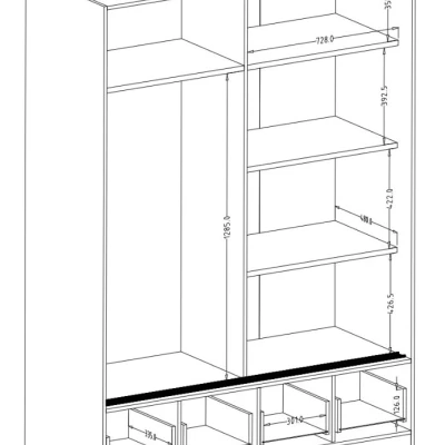 Zrcadlová šatní skříň 150 cm CROWEL - dub mauvella / černá