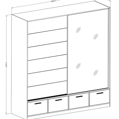 Zrcadlová šatní skříň 200 cm CROWEL - dub mauvella / černá