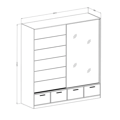 Zrcadlová šatní skříň 200 cm CROWEL - dub mauvella / černá