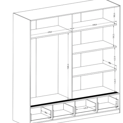 Zrcadlová šatní skříň 200 cm CROWEL - dub mauvella / černá