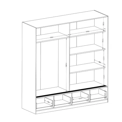 Zrcadlová šatní skříň 200 cm CROWEL - dub mauvella / černá