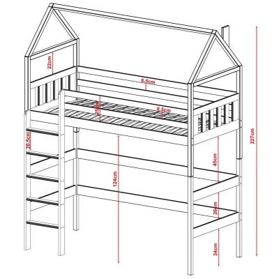 Dětská patrová postel domeček 80x200 GAPCI - borovice