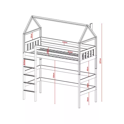 Dětská patrová postel domeček 80x200 GAPCI - borovice