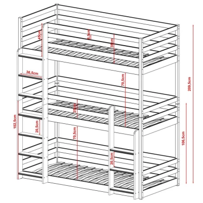 Patrová postel pro tři 90x200 CAPPI - borovice