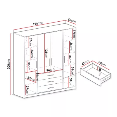 Šatní skříň 196 SAIDA - černá / dub viking