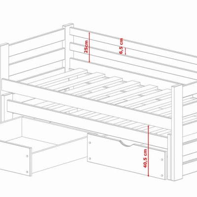 Dětská postel 80x200 s přistýlkou a šuplíky FILIPA - bílá