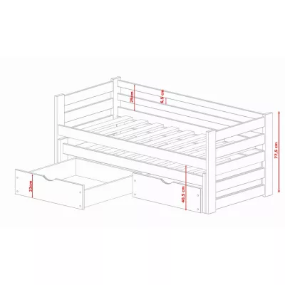 Dětská postel 80x200 s přistýlkou a šuplíky FILIPA - bílá