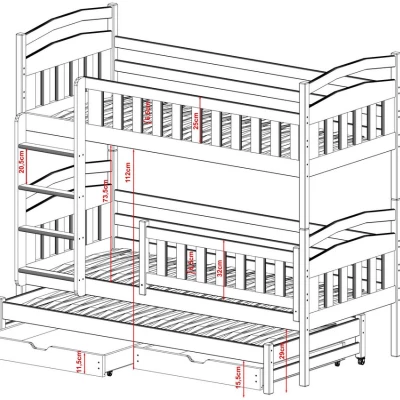 Dětská patrová postel s přistýlkou 80x200 JOLENE - borovice