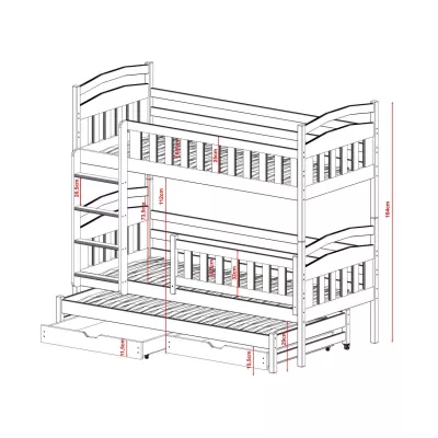Dětská patrová postel s přistýlkou 80x160 JOLENE - borovice