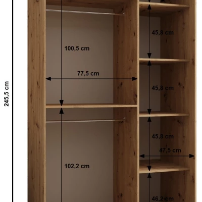 Dvoudveřová skříň SAMARA 4 - 130 cm, dub artisan / černá / stříbrná