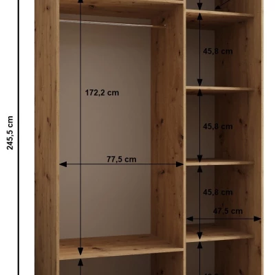 Dvoudveřová skříň SAMARA 4 - 130 cm, dub artisan / černá / stříbrná