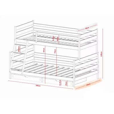 Dětská patrová postel se šuplíky 90/120x200 MERLIN - borovice