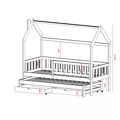 Dětská postel domeček 80x160 se zábranou GARNER - borovice